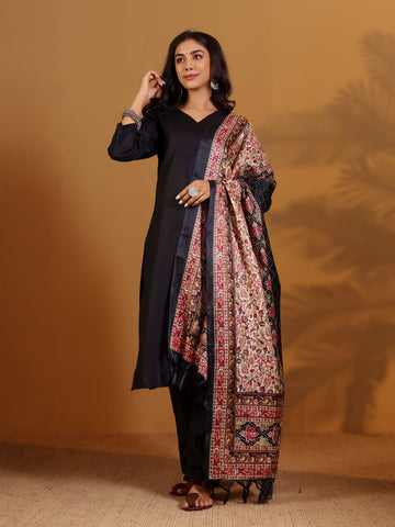 Varanga Women V Neck Kurta With Trouser And Printed Dupatta