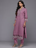 Varanga Women Lavender Schiffli Thread Embroidered Organza Detailed Kurta Set with Bottom and Dupatta