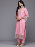 Varanga Women Pink Schiffli Thread Embroidered Organza Detailed Kurta Set with Bottom and Dupatta