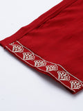 Varanga Women Red Cotton Thread Embroidered Detailed Kurta Set with Bottom and Dupatta