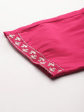 Varanga Women Rose Pink Cotton Thread Embroidered Detailed Kurta Set with Bottom and Dupatta