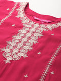 Varanga Women Rose Pink Cotton Thread Embroidered Detailed Kurta Set with Bottom and Dupatta