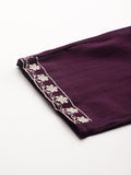 Varanga Women Purple Cotton Thread Embroidered Detailed Kurta Set with Bottom and Dupatta