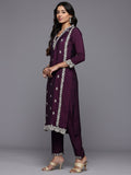 Varanga Women Purple Cotton Thread Embroidered Detailed Kurta Set with Bottom and Dupatta