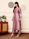 Varanga Women Lavender Zari Embroidered Kurta Set With Tonal Bottom And Dupatta