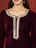 Varanga Women Lace Detailed Velvet Kurta With Sharara And Dupatta.