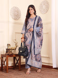 Varanga Women Blue Paisley Printed Winter Kurta With Trousers And Printed Dupatta.