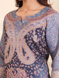 Varanga Women Blue Paisley Printed Winter Kurta With Trousers And Printed Dupatta.