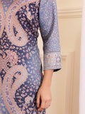 Varanga Women Blue Paisley Printed Winter Kurta With Trousers And Printed Dupatta.