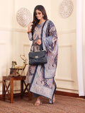 Varanga Women Blue Paisley Printed Winter Kurta With Trousers And Printed Dupatta.