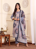 Varanga Women Blue Paisley Printed Winter Kurta With Trousers And Printed Dupatta.