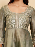 Varanga Women Gray Brocade Peplum Kurti With Sharara And Dupatta