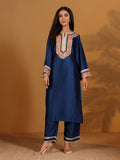 Zari & Gota Embroidered Straight  Kurta With Palazzo And Sequin Fringed Dupatta