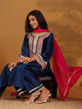 Zari & Gota Embroidered Straight  Kurta With Palazzo And Sequin Fringed Dupatta