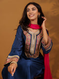 Zari & Gota Embroidered Straight  Kurta With Palazzo And Sequin Fringed Dupatta