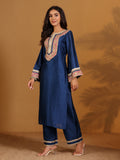 Zari & Gota Embroidered Straight  Kurta With Palazzo And Sequin Fringed Dupatta