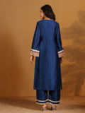 Zari & Gota Embroidered Straight  Kurta With Palazzo And Sequin Fringed Dupatta