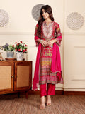 Varanga Women Pink Ethnic Floral Printed Gota Embellished Flared Sleeve Kurta With Solid Trouser. And Dupatta