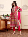 Varanga Women Pink Ethnic Floral Printed Gota Embellished Flared Sleeve Kurta With Solid Trouser. And Dupatta