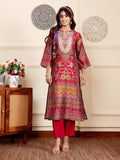 Varanga Women Pink Ethnic Floral Printed Gota Embellished Flared Sleeve Kurta With Solid Trouser. And Dupatta