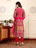 Varanga Women Pink Ethnic Floral Printed Gota Embellished Flared Sleeve Kurta With Solid Trouser. And Dupatta