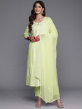 Varanga Women Lime Round Neck Chikankari Embroidered Three Quarter Sleeve Kurta.