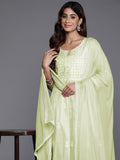 Varanga Women Lime Round Neck Chikankari Embroidered Three Quarter Sleeve Kurta.