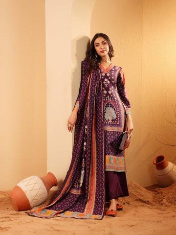 Varanga Women Purple Ethnic Printed Gota Lace Detailed Kurta With Solid Trouser & Printed Dupatta