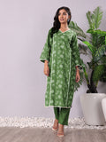 Green Jaal Thread Embroidered Straight Kurta With Trousers And Dupatta