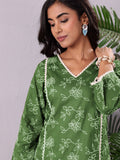 Green Jaal Thread Embroidered Straight Kurta With Trousers And Dupatta