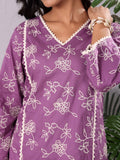 Purple Jaal Thread Embroidered Straight Kurta With Trousers And Dupatta