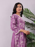 Purple Jaal Thread Embroidered Straight Kurta With Trousers And Dupatta