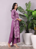 Purple Jaal Thread Embroidered Straight Kurta With Trousers And Dupatta