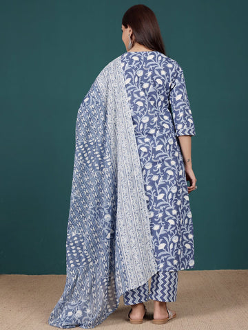 Varanga Women Ethnic Floral Printed V Neck Straight Kurta With Trouser & Dupatta