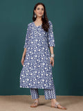 Varanga Women Ethnic Floral Printed V Neck Straight Kurta With Trouser & Dupatta