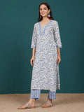 Varanga Women Ethnic Floral Printed V Neck Straight Kurta With Trouser & Dupatta