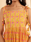 Varanga Women Floral Printed Strappy Flared Kurta With Sharara & Dupatta