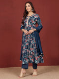 Varanga Women Floral Printed Zari Detailed Anarkali Kurta With Trouser & Dupatta