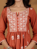 Varanga Women Chikankari Embroidered Gathered Kurta With Trouser & Dupatta