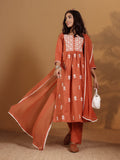 Varanga Women Chikankari Embroidered Gathered Kurta With Trouser & Dupatta