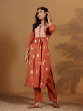 Varanga Women Chikankari Embroidered Gathered Kurta With Trouser & Dupatta