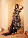 Varanga Women Navy Blue Bold Floral Printed Sequinned Embroidered Kurta With Trouser & Dupatta