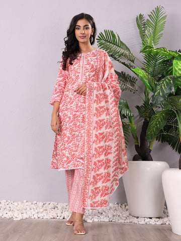 Varanga Women Ethnic Printed Kurta With Trouser & Dupatta