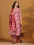 Varanga Women Ethnic Floral Printed Kurta With Trouser & Dupatta