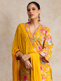 Floral Printed Boho Look Flared Sleeve Kurta With Trouser & Dupatta