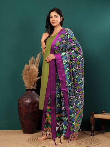 Varanga Women V Neck Straight Kurta With Pants & Dupatta
