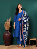 Varanga Women V Neck Straight Kurta With Pants & Dupatta