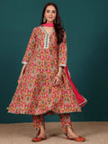 Varanga Women Ethnic Floral Printed Zari & Sequin Lace Anarkali Kurta With Dhoti Trouser & Dupatta