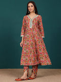 Varanga Women Ethnic Floral Printed Zari & Sequin Lace Anarkali Kurta With Dhoti Trouser & Dupatta