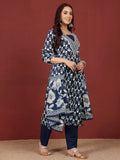 Varanga Women Ethnic Floral Printed Extedended V Neck Anarkali Kurta With Trouser & Dupatta